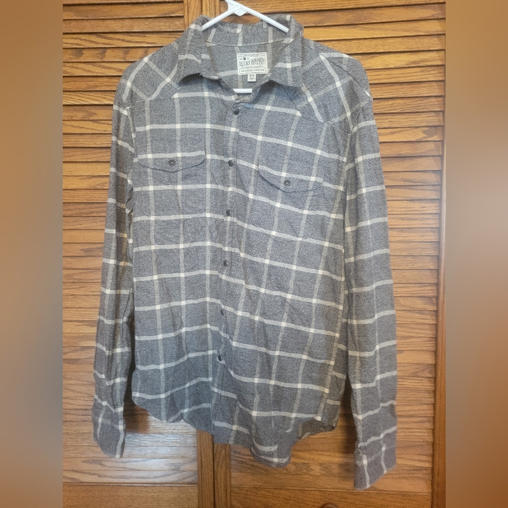 Lucky Brand Saturday Stretch Plaid Flannel Shirt Size Medium Mens